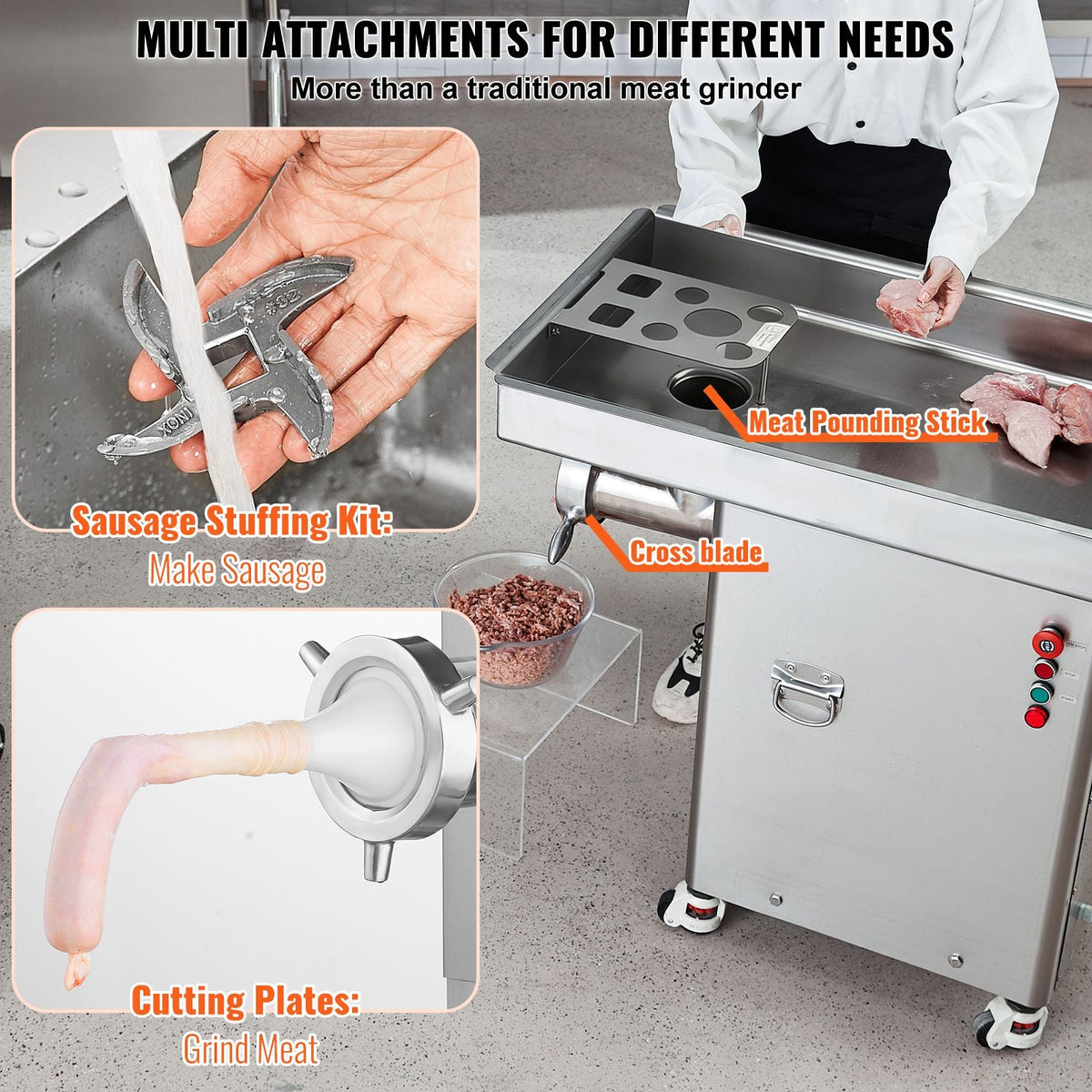 Meat Grinder, 36.7 Lbs/Min Capacity Electric Meat Grinders w/ Blade, Grinding Plate, Sausage Maker, Stainless Steel Commercial Meat Mincer for Kitchen Restaurant Butcher Store