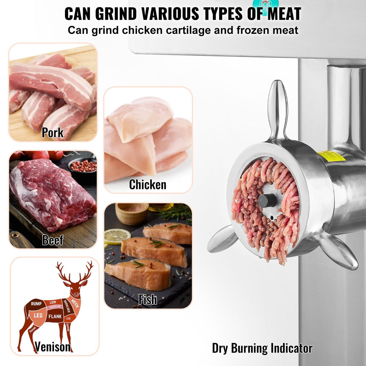 Meat Grinder, 36.7 Lbs/Min Capacity Electric Meat Grinders w/ Blade, Grinding Plate, Sausage Maker, Stainless Steel Commercial Meat Mincer for Kitchen Restaurant Butcher Store