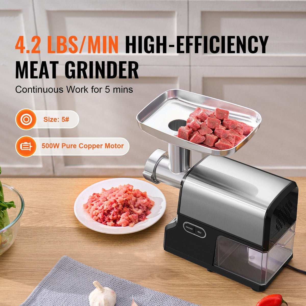 Meat Grinder, 4.2 Lbs/Min Capacity Electric Meat Grinders with Blade, Grinding Plate, Sausage Maker, Kubbe Kit, Stainless Steel Meat Mincer for Home Kitchen