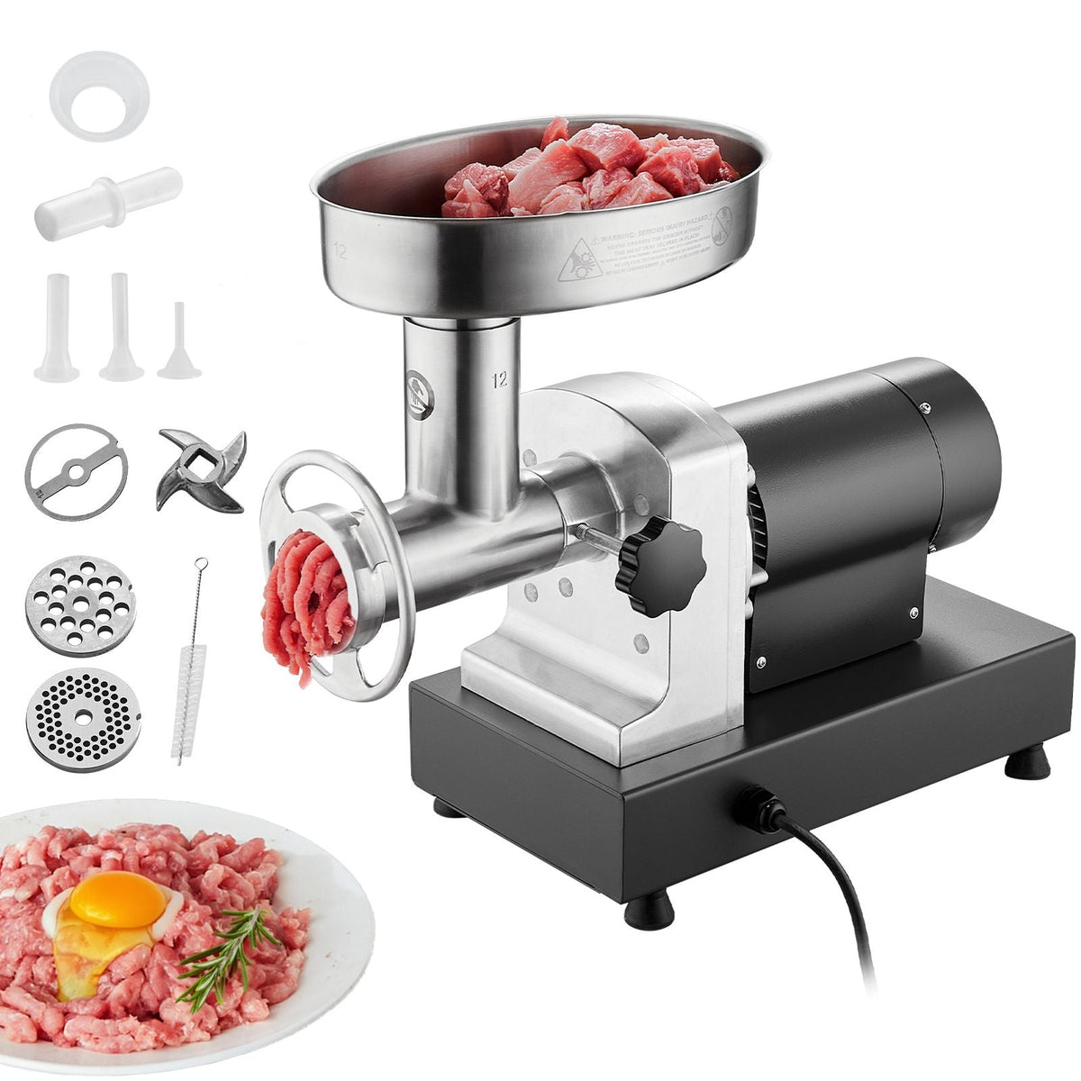 Meat Grinder, 9 Lbs/Min Capacity Electric Meat Grinders with Blade, Grinding Plate, Sausage Maker, Stainless Steel Commercial Meat Mincer for Kitchen Restaurant Butcher Store