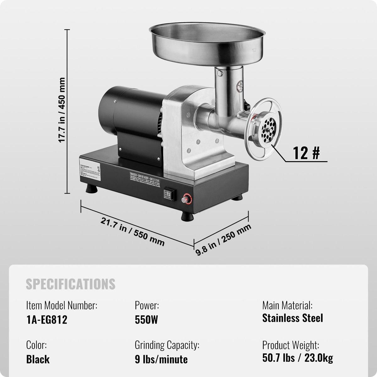 Meat Grinder, 9 Lbs/Min Capacity Electric Meat Grinders with Blade, Grinding Plate, Sausage Maker, Stainless Steel Commercial Meat Mincer for Kitchen Restaurant Butcher Store