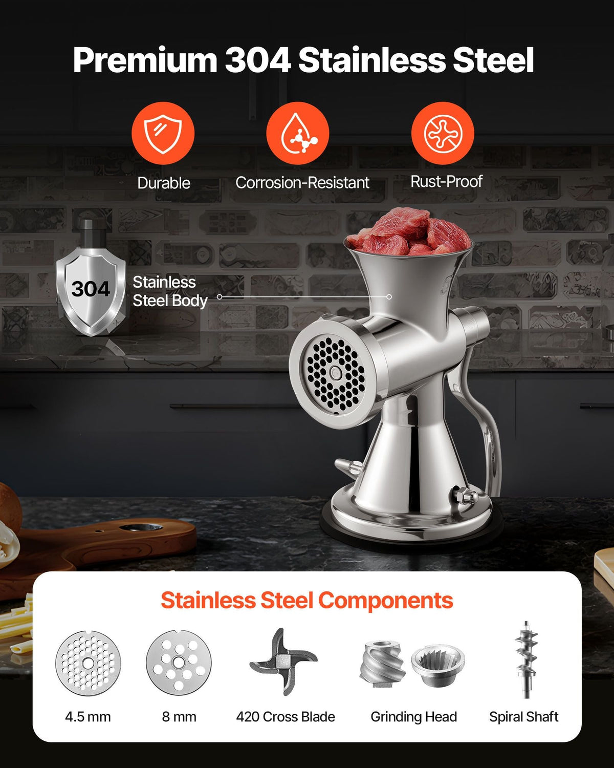 Meat Grinder Manual 304 Stainless Steel Hand Operated Meat Grinder Multifunctional Crank Sausage Maker Coffee Powder Grinder for Household for Beef Chicken Pepper Mushroom Coffee