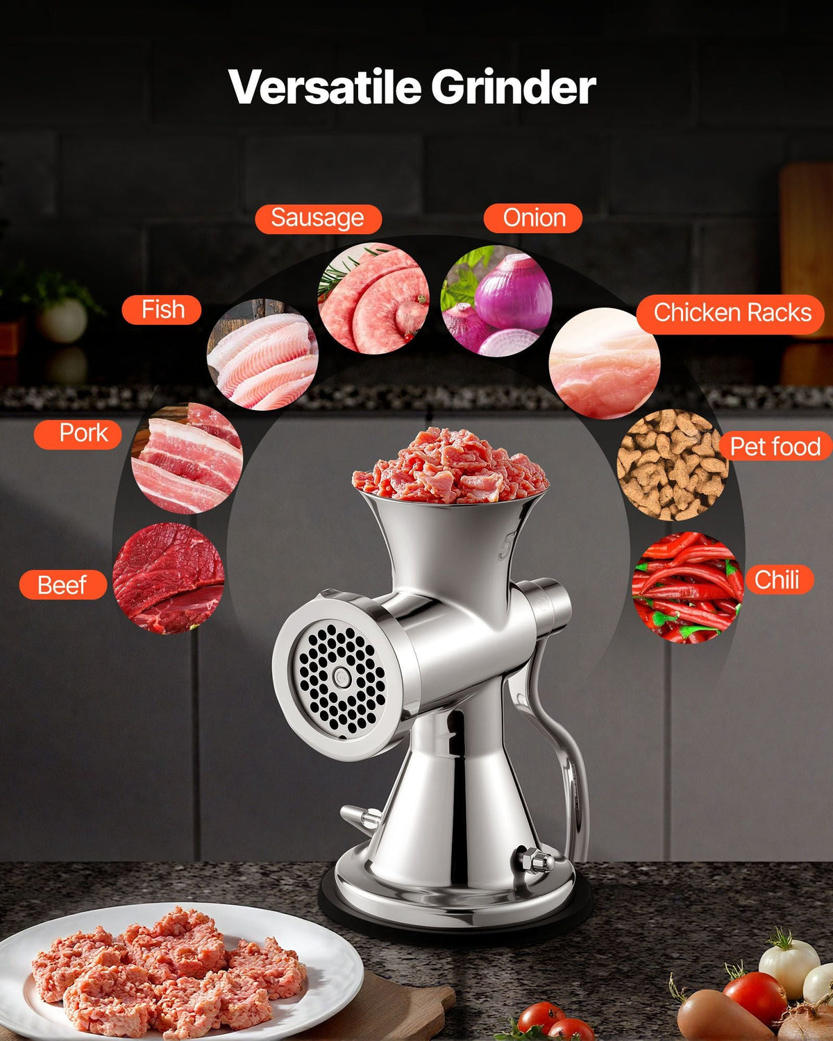 Meat Grinder Manual 304 Stainless Steel Hand Operated Meat Grinder Multifunctional Crank Sausage Maker Coffee Powder Grinder for Household for Beef Chicken Pepper Mushroom Coffee
