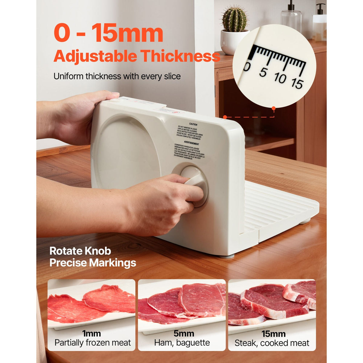 Meat Slicer, 6.7" Foldable Electric Cutter with Dual Security Lock, 0-0.59" Adjustable Thickness, Easy to Clean, 180W Home Food-Slicer for Frozen Meat, Ham, Baguett, Steak