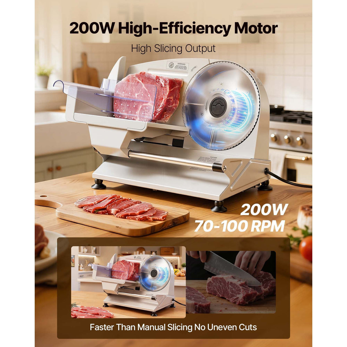 Meat Slicer, 7.5" Electric Deli Slicer with 2 SUS420 Blades & 0-0.6" Adjustable Thickness, 200W Home Food-Slicer for Frozen Meat, Ham, Baguett, Steak, UL Approved