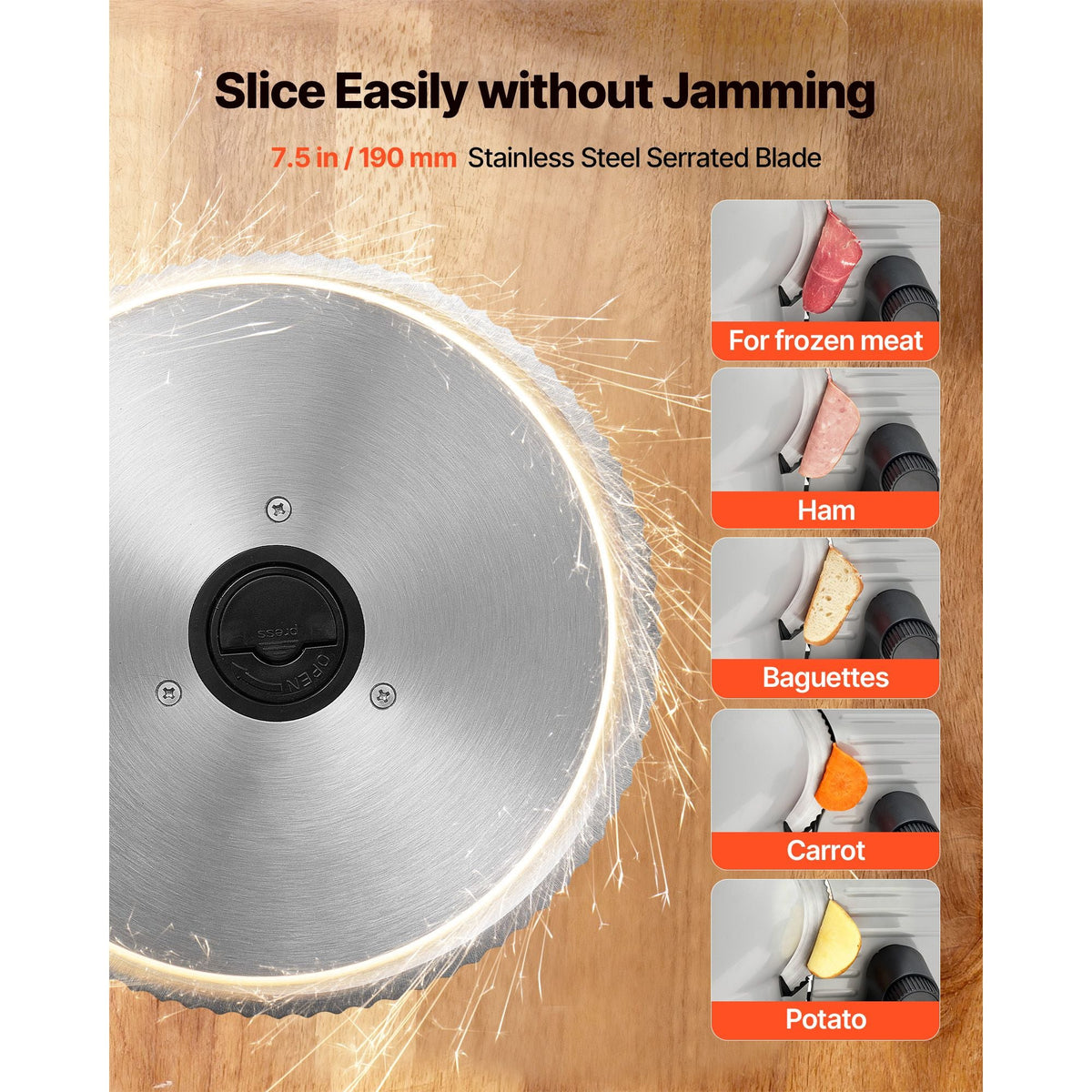 Meat Slicer, 7.5" Electric Deli Slicer with SUS420 Blade & 0-0.6" Adjustable Thickness, 200W Home Food-Slicer for Frozen Meat, Ham, Baguett, Steak, UL Approved