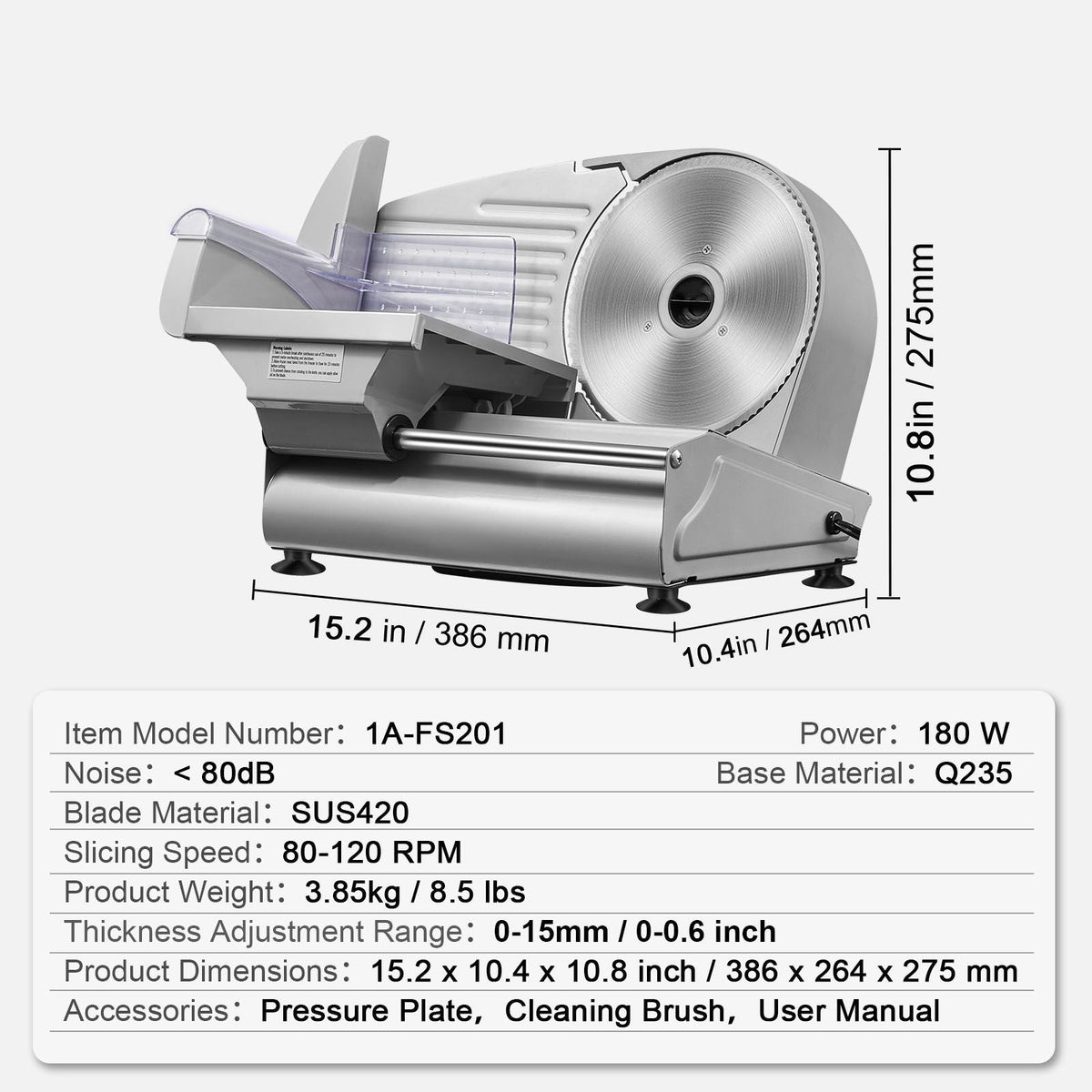 Meat Slicer, 7.5 inch Electric Deli Food Slicer, 180W Meat Cutter with a Premium SUS420 Blade, 0-0.6 inch Adjustable Thickness, Food Slicer Machine for Meat, Hard Bread and Cheese, Home Use