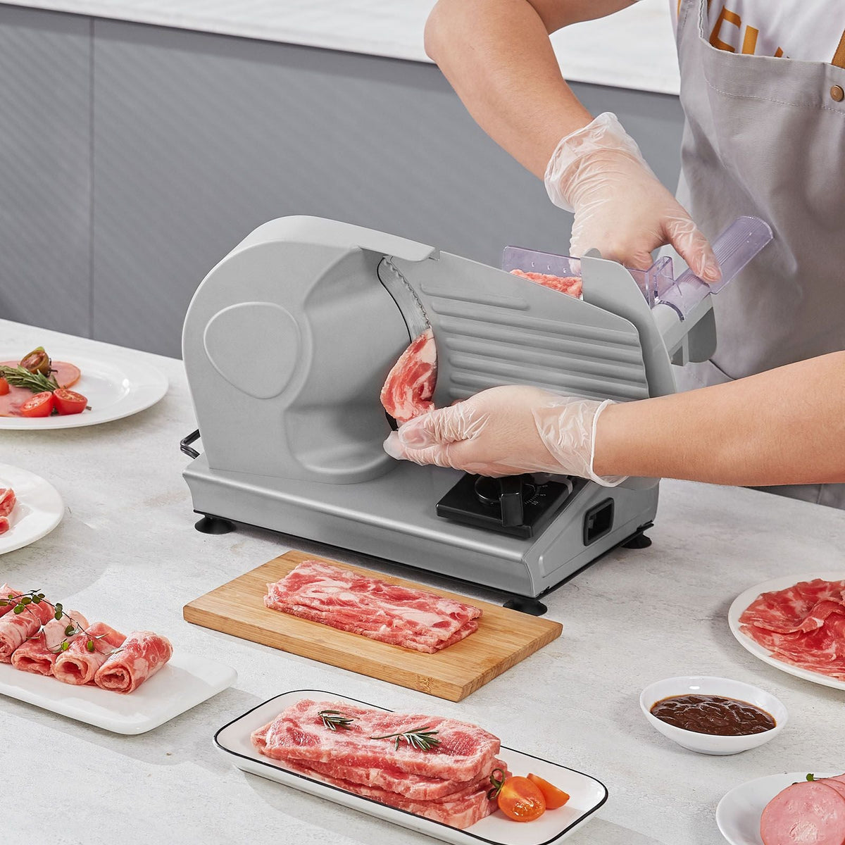Meat Slicer, 7.5 inch Electric Deli Food Slicer, 180W Meat Cutter with a Premium SUS420 Blade, 0-0.6 inch Adjustable Thickness, Food Slicer Machine for Meat, Hard Bread and Cheese, Home Use