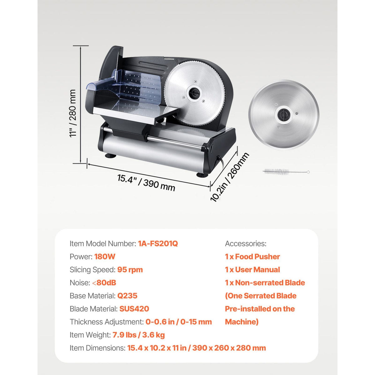 Meat Slicer, 7.5 inch Electric Deli Food Slicer, 180W Meat Cutter with two Premium SUS420 Blades, 0-0.6 inch Adjustable Thickness, Food Slicer Machine for Meat, Hard Bread and Cheese, Home Use