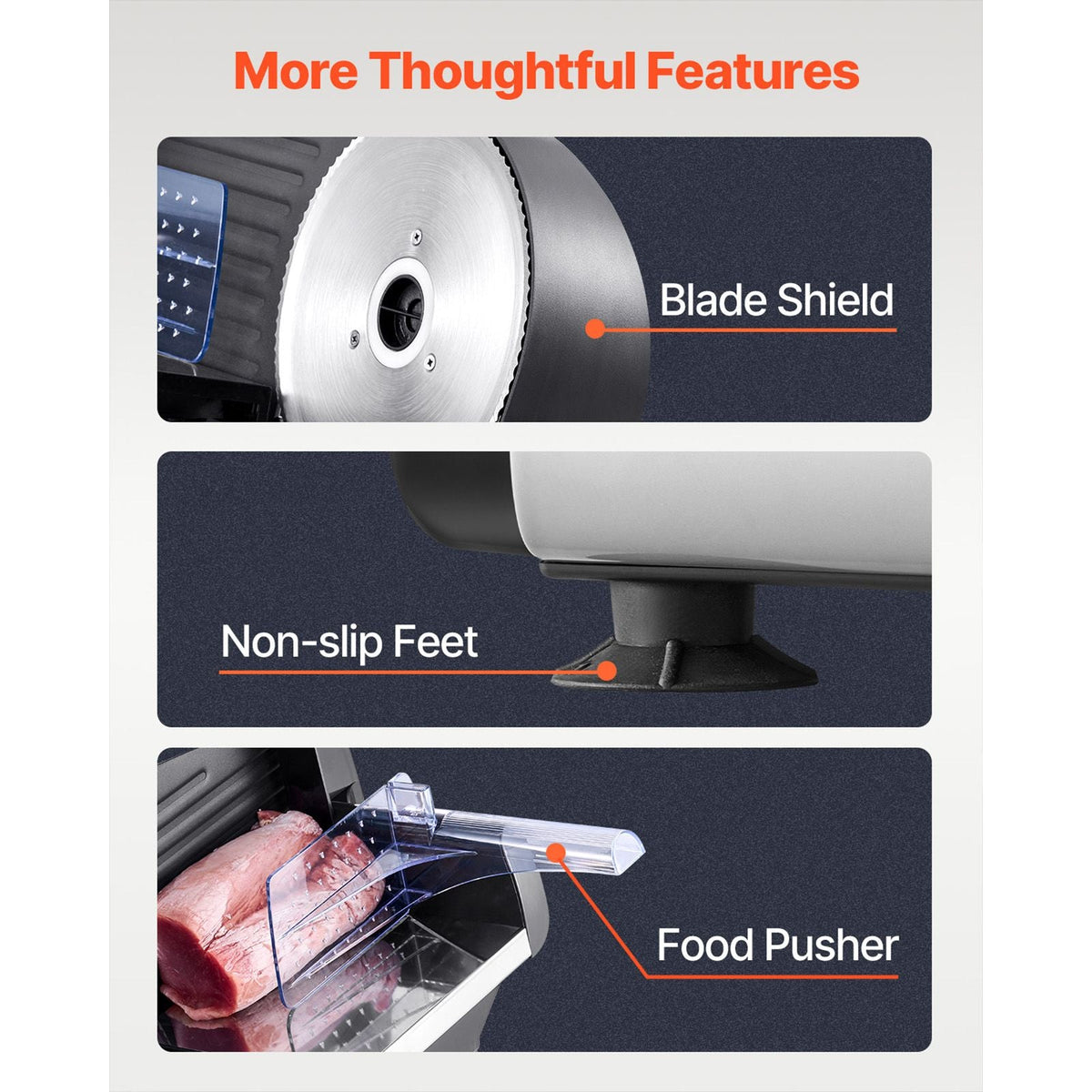 Meat Slicer, 7.5 inch Electric Deli Food Slicer, 180W Meat Cutter with two Premium SUS420 Blades, 0-0.6 inch Adjustable Thickness, Food Slicer Machine for Meat, Hard Bread and Cheese, Home Use