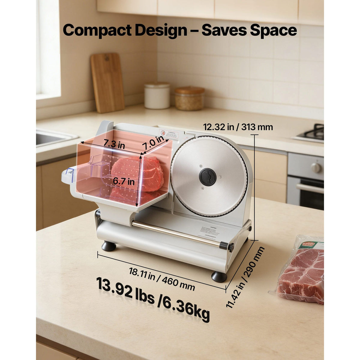 Meat Slicer, 8.6 inch 200W Electric Deli Slicer Machine with two SUS420 Blade, 0-0.6 inch Adjustable Thickness, ETL Certified Home Food-Slicer for Meat, Ham, Baguett, Steak