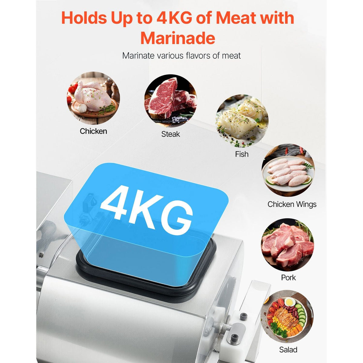 Meat Tumbler Marinator, 10L Vacuum Tumbler Marinating Machine with Automatic Bidirectional Rotation, Stainless Steel Vacuum Curing Machine for Chicken Steak Pork, Home & Commercial Use
