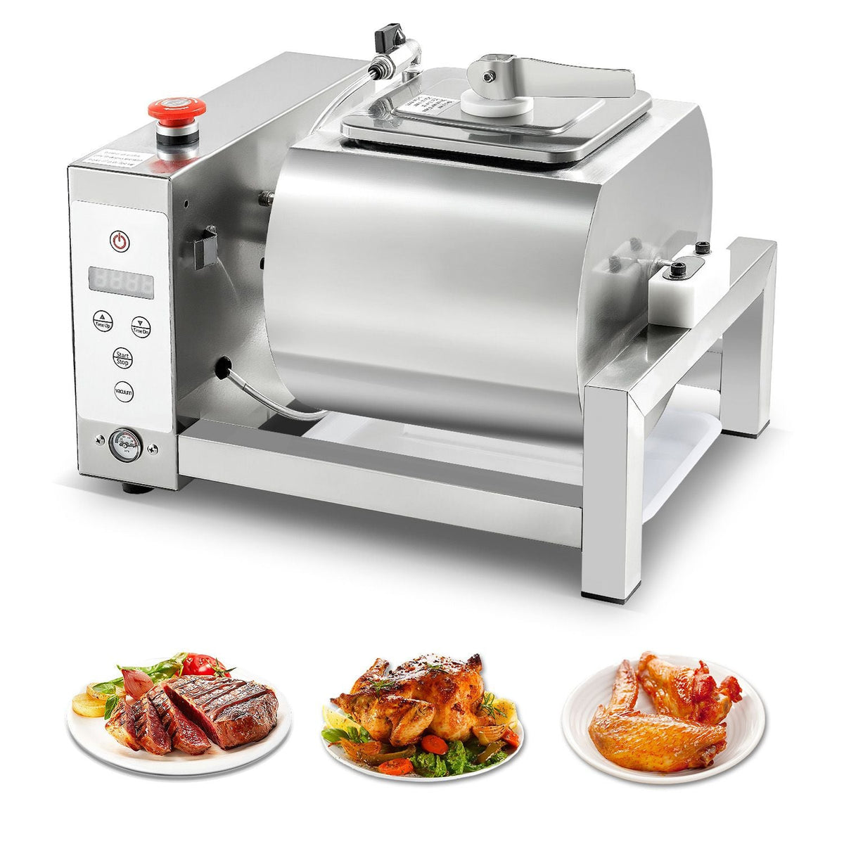Meat Tumbler Marinator, 10L Vacuum Tumbler Marinating Machine with Automatic Bidirectional Rotation, Stainless Steel Vacuum Curing Machine for Chicken Steak Pork, Home & Commercial Use