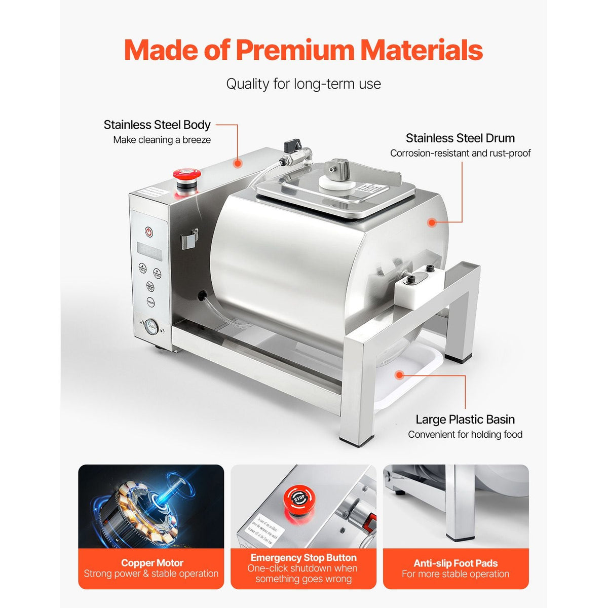 Meat Tumbler Marinator, 10L Vacuum Tumbler Marinating Machine with Automatic Bidirectional Rotation, Stainless Steel Vacuum Curing Machine for Chicken Steak Pork, Home & Commercial Use