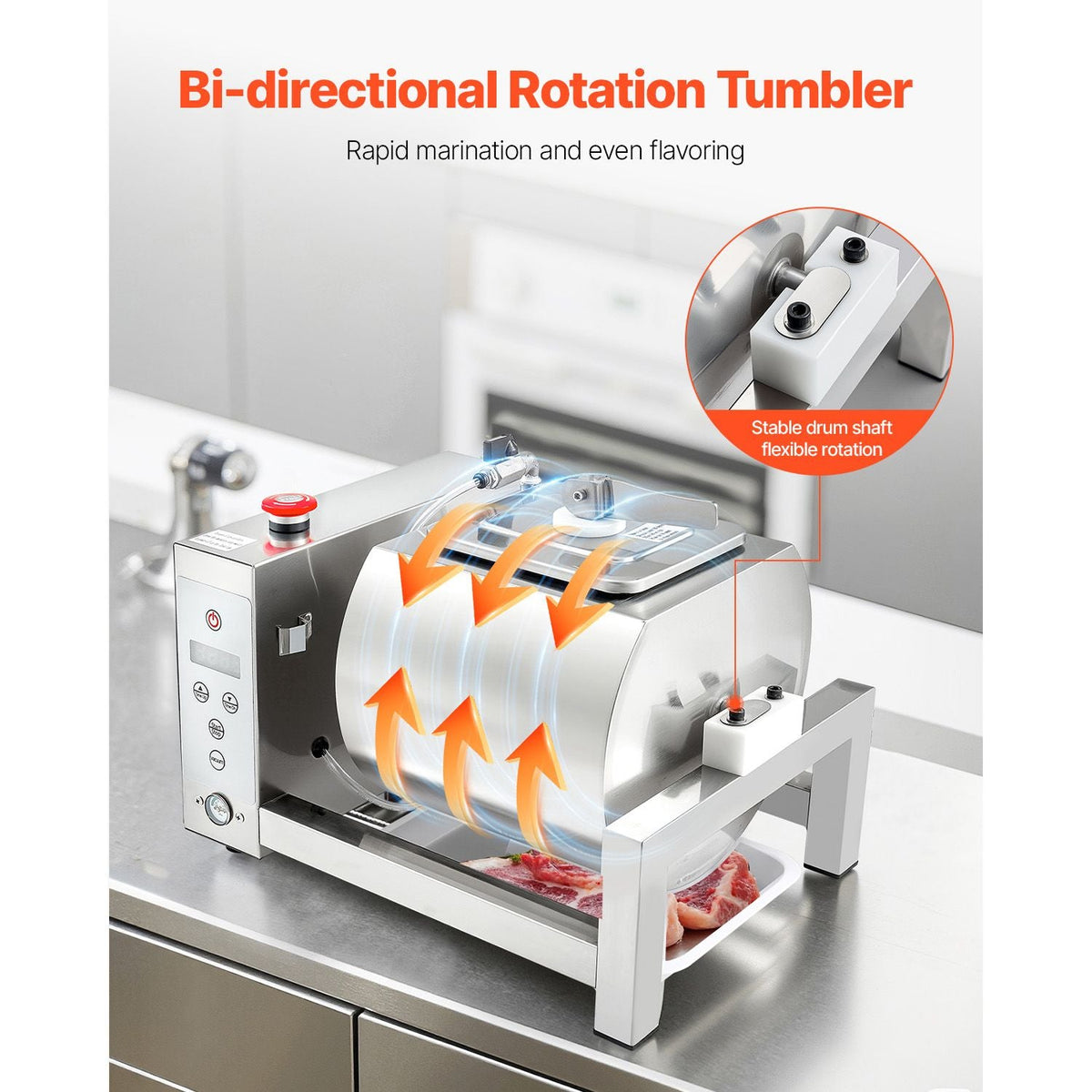 Meat Tumbler Marinator, 10L Vacuum Tumbler Marinating Machine with Automatic Bidirectional Rotation, Stainless Steel Vacuum Curing Machine for Chicken Steak Pork, Home & Commercial Use