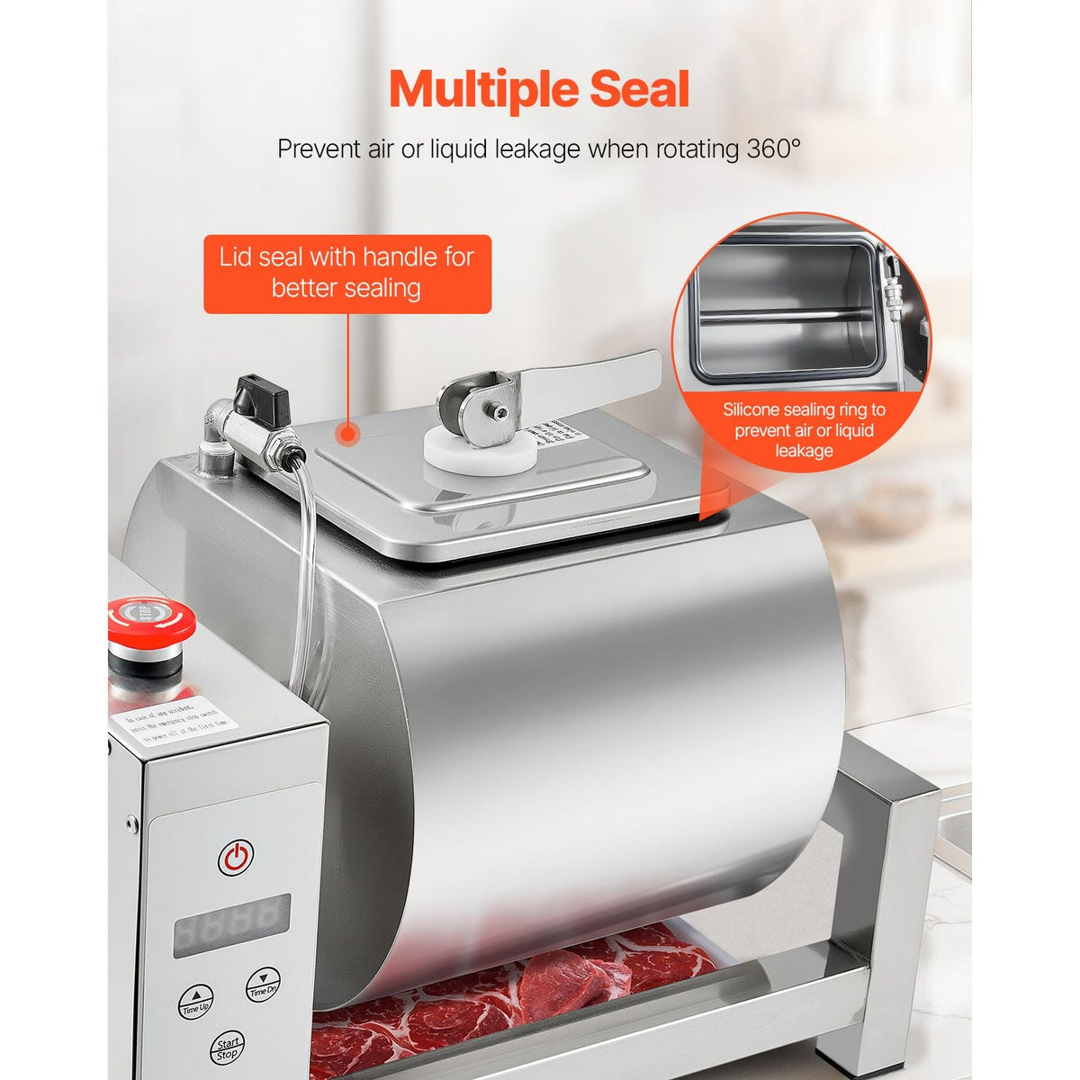 Meat Tumbler Marinator, 10L Vacuum Tumbler Marinating Machine with Automatic Bidirectional Rotation, Stainless Steel Vacuum Curing Machine for Chicken Steak Pork, Home & Commercial Use