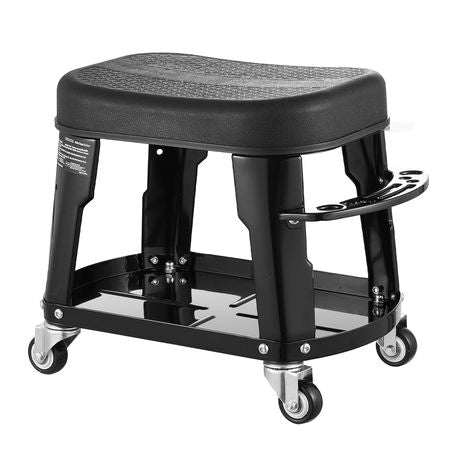 Mechanic Stool, 300 lbs Capacity Garage Seat/Work Stool with Wheels, 360° Swivel Rolling Workshop Stool with Tool Tray and Screwdriver Rack, Heavy-Duty, for Garage, Shop & Auto Repair, Black