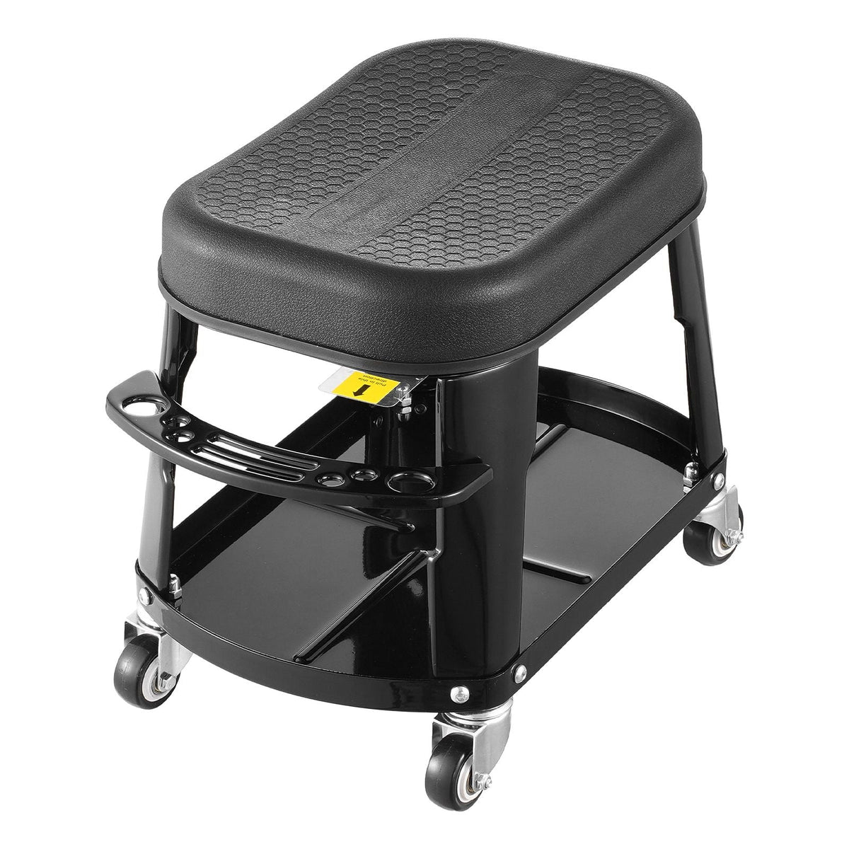 Mechanic Stool, 300 lbs Capacity Garage Seat/Work Stool with Wheels, 360° Swivel Rolling Workshop Stool with Tool Tray and Screwdriver Rack, Heavy-Duty, for Garage, Shop & Auto Repair, Black