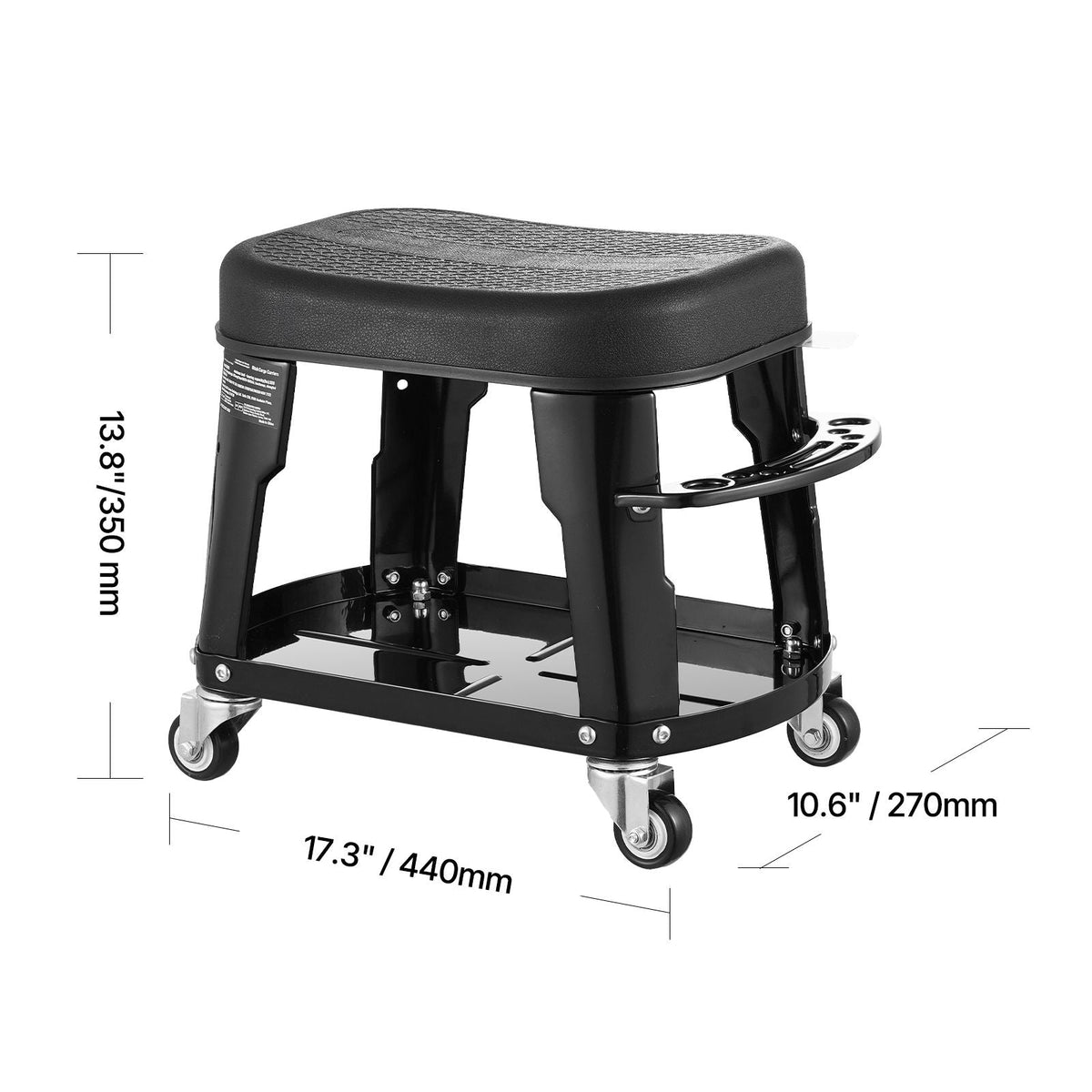 Mechanic Stool, 300 lbs Capacity Garage Seat/Work Stool with Wheels, 360° Swivel Rolling Workshop Stool with Tool Tray and Screwdriver Rack, Heavy-Duty, for Garage, Shop & Auto Repair, Black