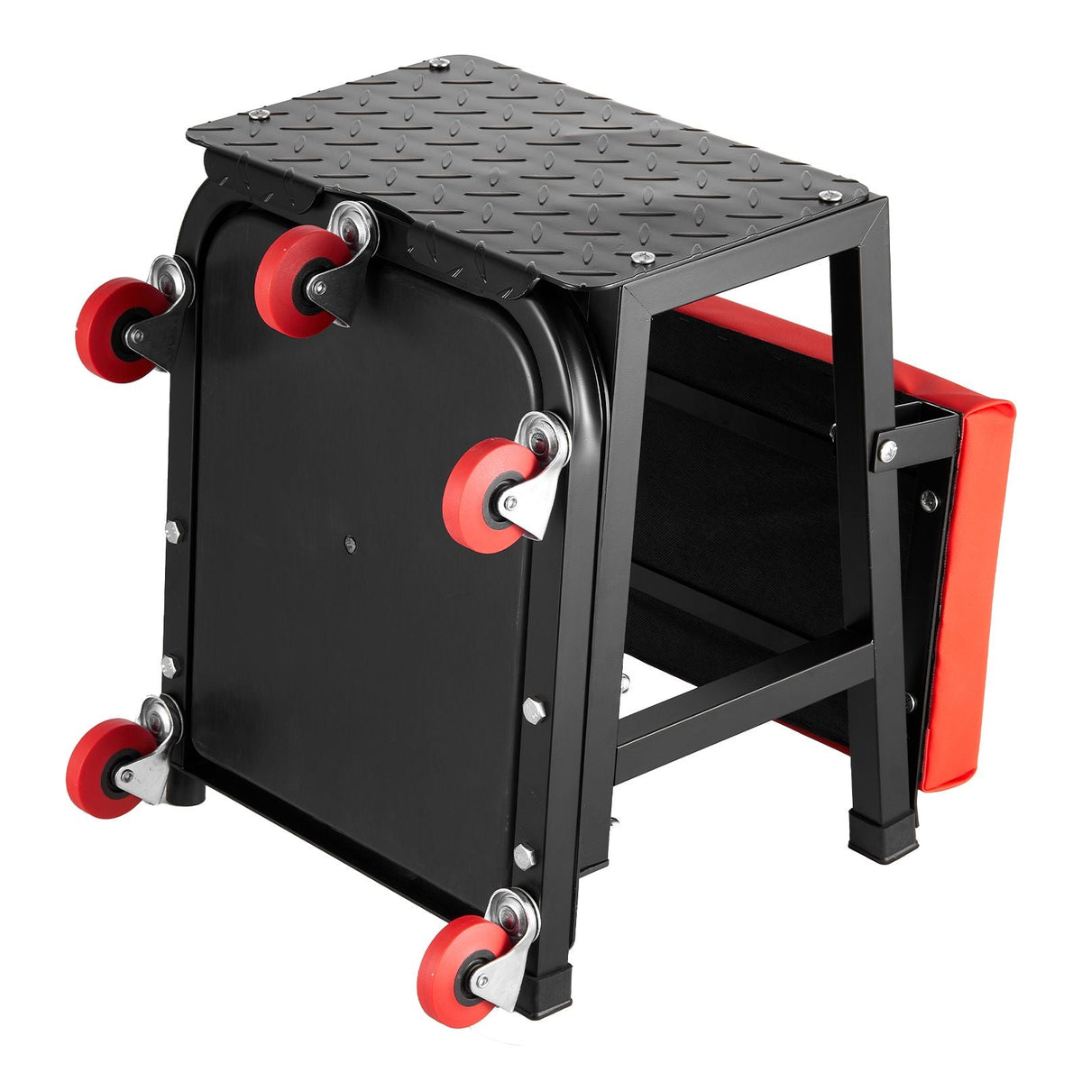 Mechanic Stool, 300 lbs Capacity Garage Seat/Work Stool with Wheels, 360° Swivel Rolling Workshop Stool with Tool Tray, Mechanics Creeper Seat/Step Stool, for Garage, Shop & Auto Repair, Black