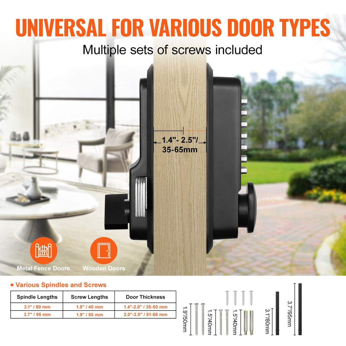 Mechanical Keyless Entry Door Lock, 14 Digit Keypad, Outdoor Gate Door Locks Set with Surface-mounted Latch, Water-proof Zinc Alloy, Keypad and Knob, Easy to Install, for Garden, Garage, Yard
