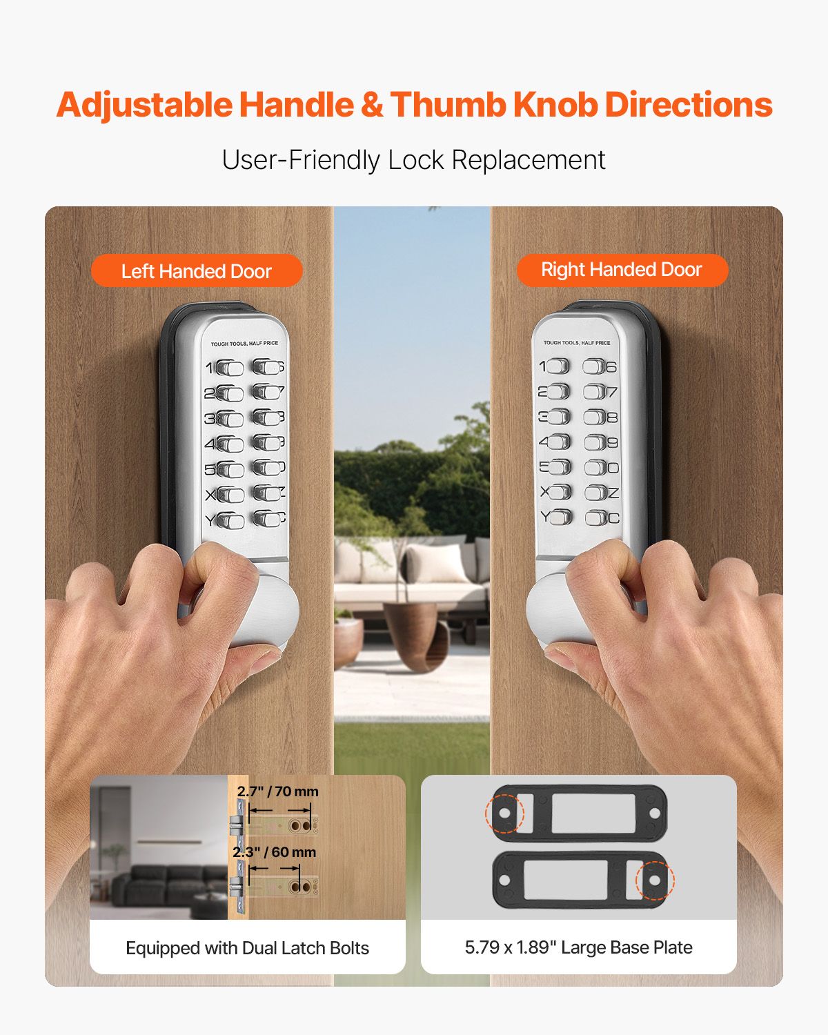 Mechanical Keyless Entry Door Lock, 14 Key Mechanical Door Lock, Mechanical Keypad Door Knob, Single-Side Stainless Steel Waterproof Keyless Gate Lock, for Home Office Outdoor Fence Garage Yard