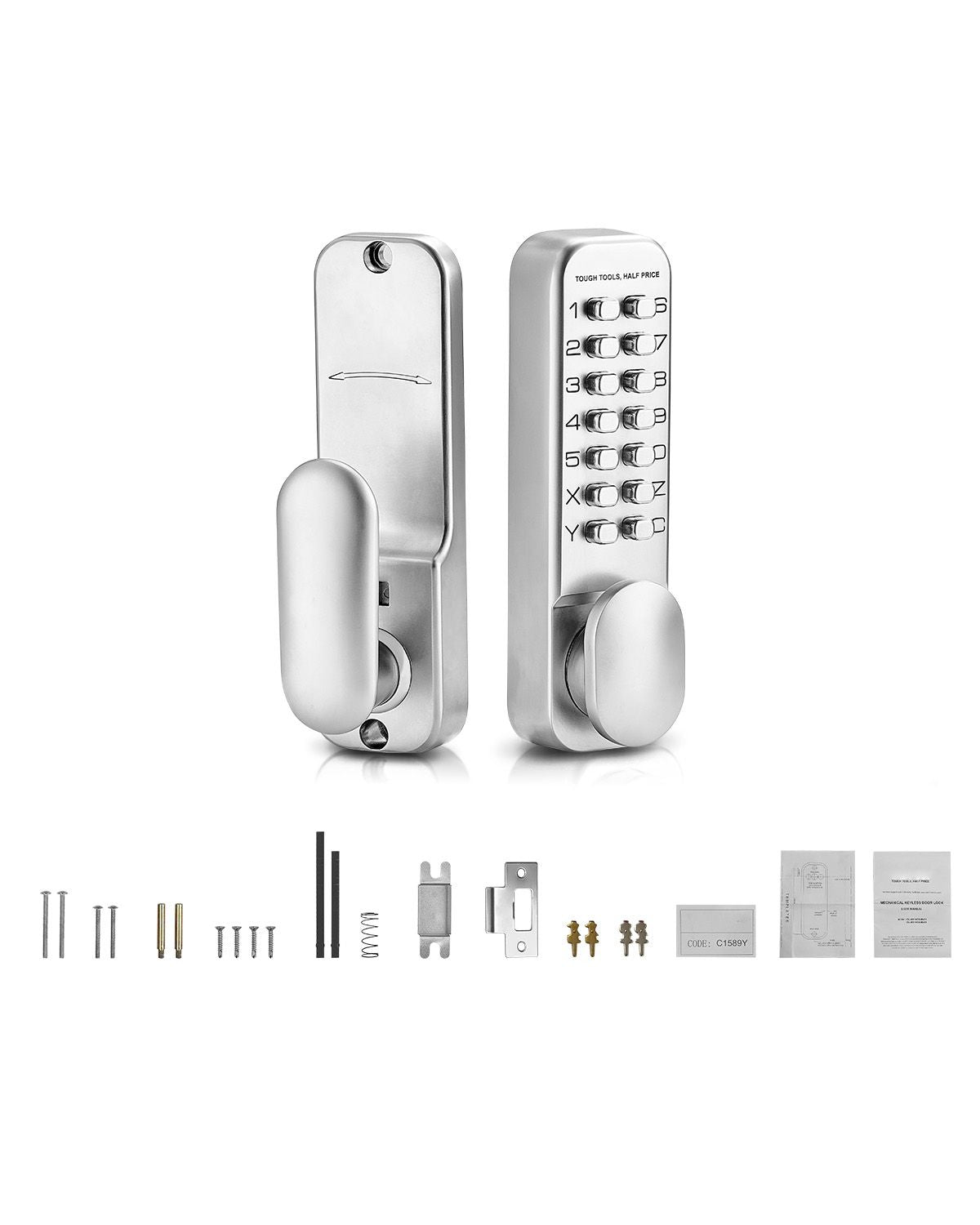 Mechanical Keyless Entry Door Lock, 14 Key Mechanical Door Lock, Mechanical Keypad Door Knob, Single-Side Stainless Steel Waterproof Keyless Gate Lock, for Home Office Outdoor Fence Garage Yard