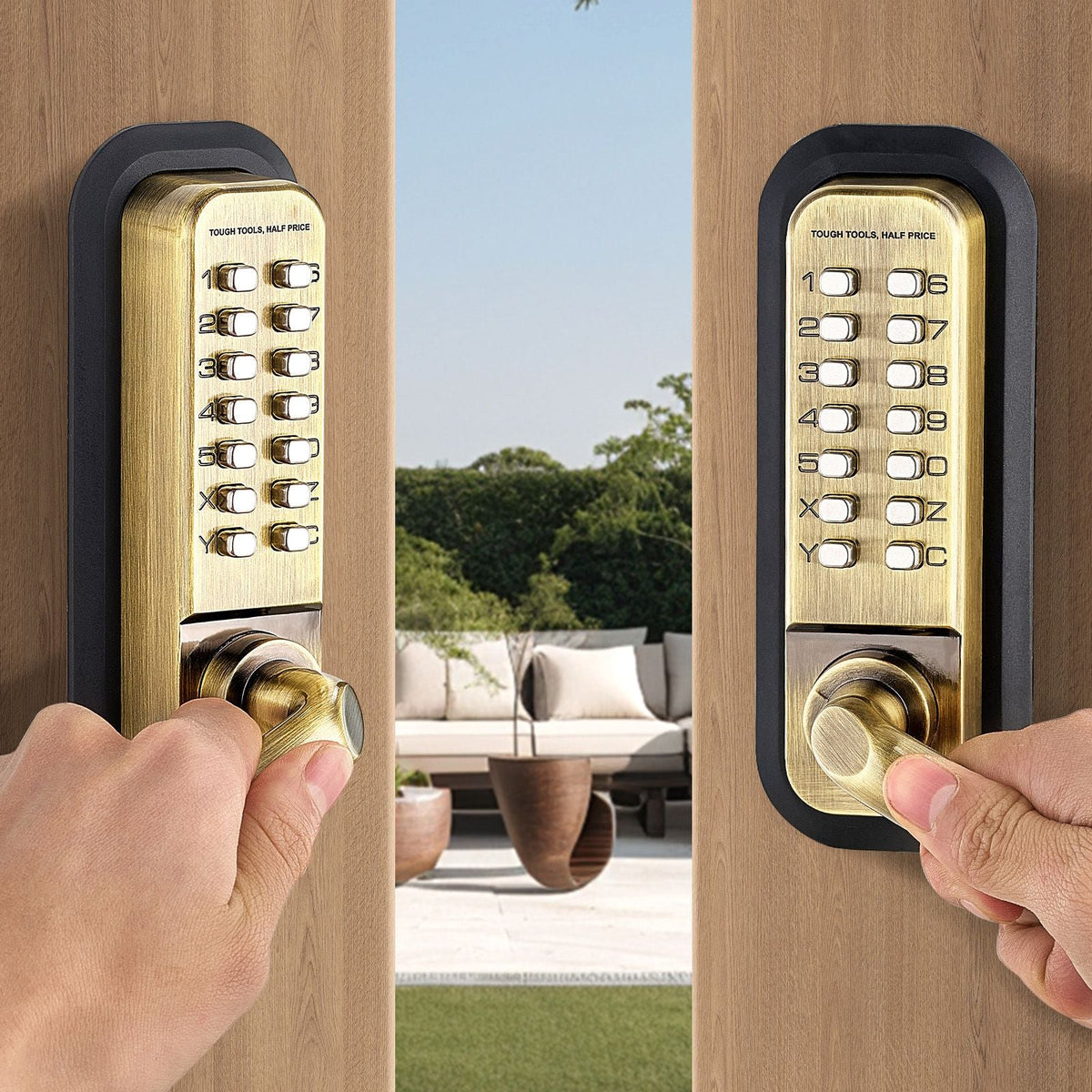 Mechanical Keyless Entry Door Lock, 14 Key Mechanical Door Lock, Mechanical Keypad Door Lock with Handle, Double-Sided Stainless Steel Waterproof Keyless Gate Lock, for Home Office Fence Garage