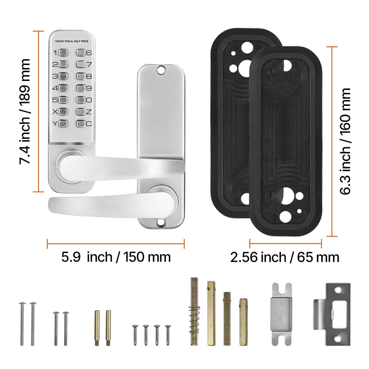 Mechanical Keyless Entry Door Lock, 14 Key Mechanical Door Lock, Mechanical Keypad Door Lock with Handle, Stainless Steel Waterproof Keyless Gate Lock, for Home Office Outdoor Fence Garage Yard