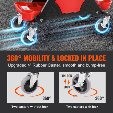Mechanics Stool, 300 LBS Capacity Rolling Mechanic Seat with 4" Wheels, with Three Slide Out Tool Trays and Drawer, Heavy Duty Roller Creeper Seat for Home Garage DIY Automotive