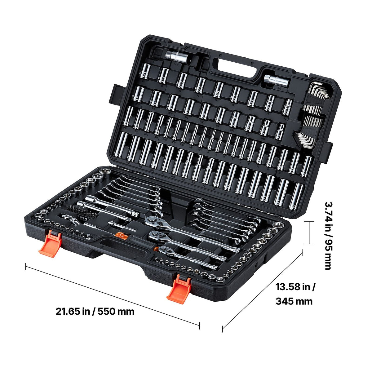 Mechanics Tool Set, 159-Piece Mechanic Tool Kit, 1/4 in, 3/8 in, and 1/2 in Drive, SAE and Metric Socket Set, Wrenches, Screwdriver Bits, Accessories, and Storage Case, for Automotive Repair