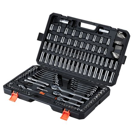 Mechanics Tool Set, 159-Piece Mechanic Tool Kit, 1/4 in, 3/8 in, and 1/2 in Drive, SAE and Metric Socket Set, Wrenches, Screwdriver Bits, Accessories, and Storage Case, for Automotive Repair