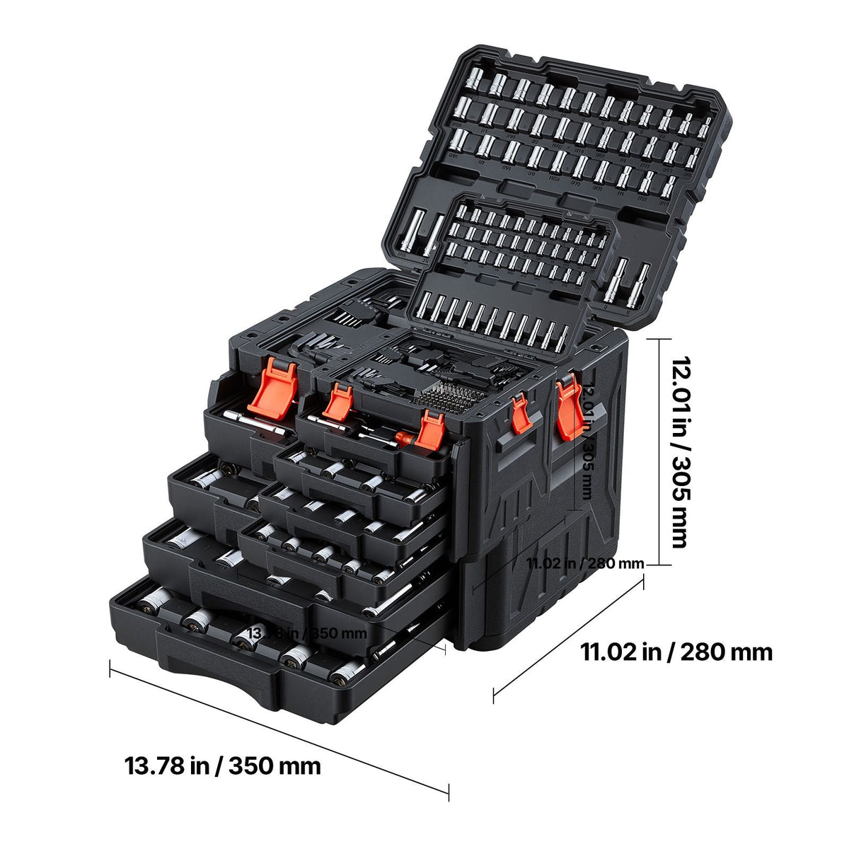 Mechanics Tool Set, 256-Piece Mechanic Tool Kit, 1/4 in, 3/8 in, and 1/2 in Drive, SAE and Metric Socket Set, Wrenches, Screwdriver Bits, Accessories, and Storage Case, for Automotive Repair