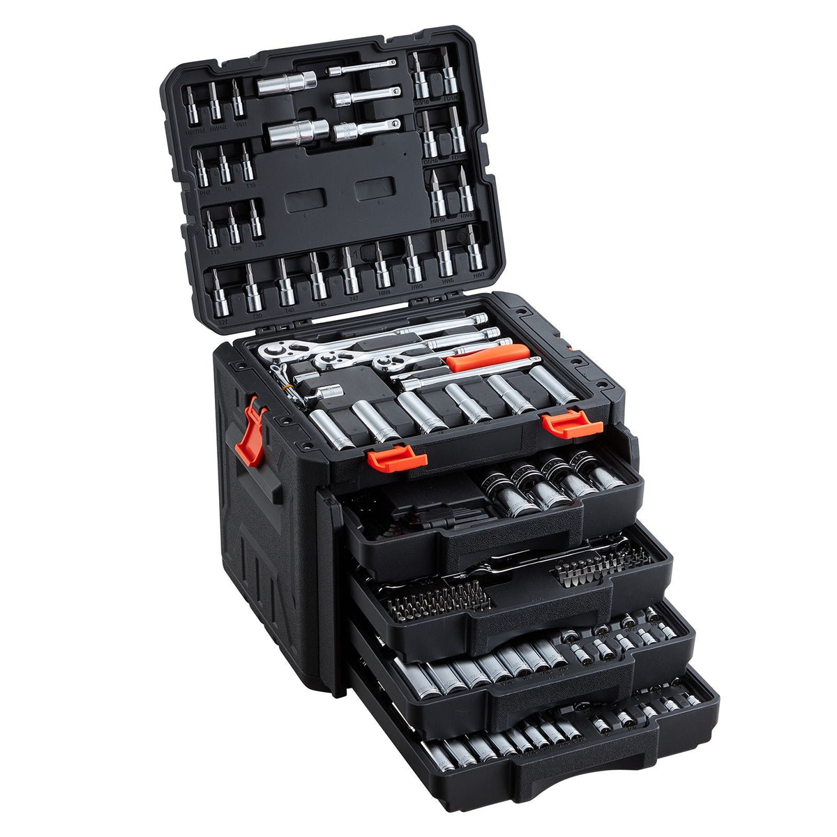 Mechanics Tool Set, 297-Piece Mechanic Tool Kit, 1/4 in, 3/8 in, and 1/2 in Drive, SAE and Metric Socket Set, Wrenches, Screwdriver Bits, Accessories, and Storage Case, for Automotive Repair
