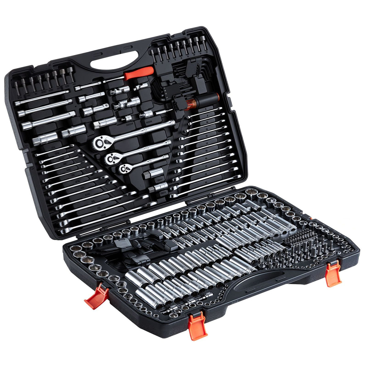 Mechanics Tool Set, 308-Piece Mechanic Tool Kit, 1/4 in, 3/8 in, and 1/2 in Drive, SAE and Metric Socket Set, Wrenches, Screwdriver Bits, Accessories, and Storage Case, for Automotive Repair
