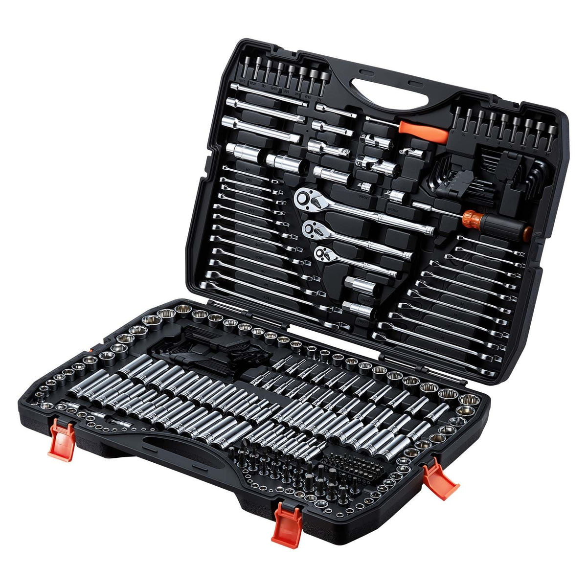 Mechanics Tool Set, 308-Piece Mechanic Tool Kit, 1/4 in, 3/8 in, and 1/2 in Drive, SAE and Metric Socket Set, Wrenches, Screwdriver Bits, Accessories, and Storage Case, for Automotive Repair