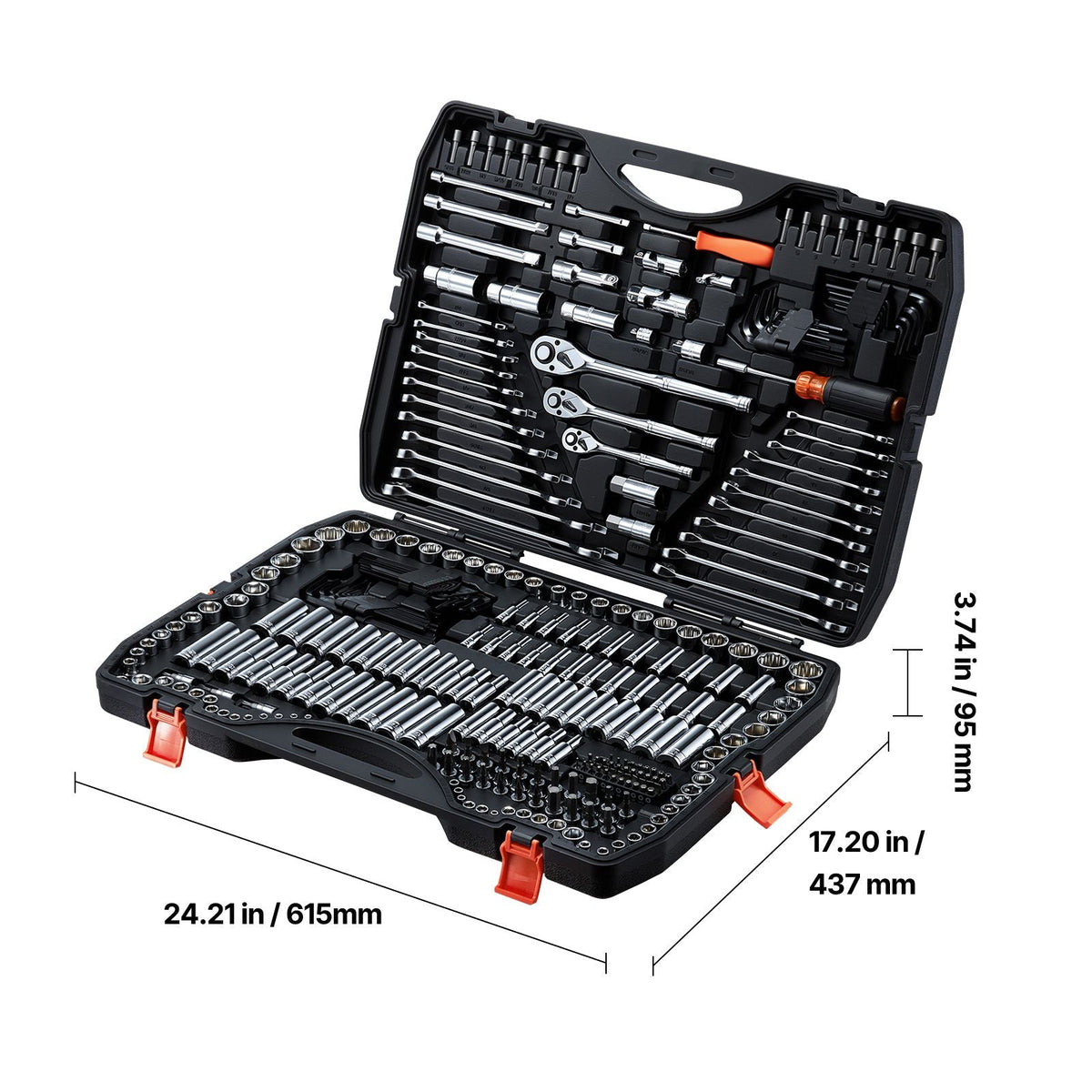 Mechanics Tool Set, 308-Piece Mechanic Tool Kit, 1/4 in, 3/8 in, and 1/2 in Drive, SAE and Metric Socket Set, Wrenches, Screwdriver Bits, Accessories, and Storage Case, for Automotive Repair