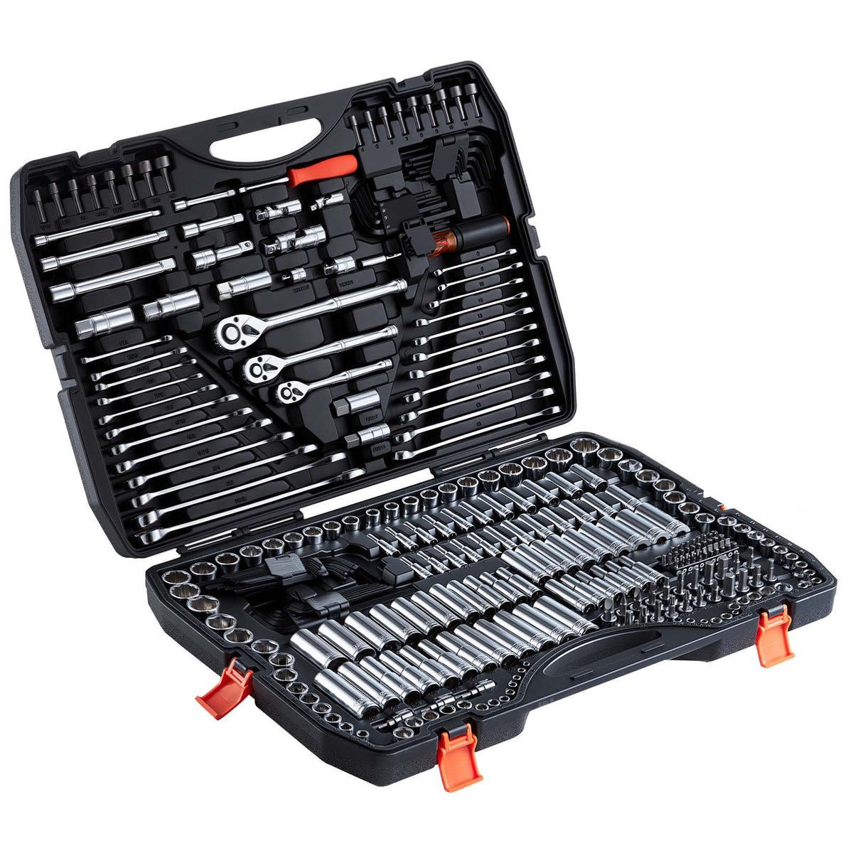 Mechanics Tool Set, 308-Piece Mechanic Tool Kit, 1/4 in, 3/8 in, and 1/2 in Drive, SAE and Metric Socket Set, Wrenches, Screwdriver Bits, Accessories, and Storage Case, for Automotive Repair