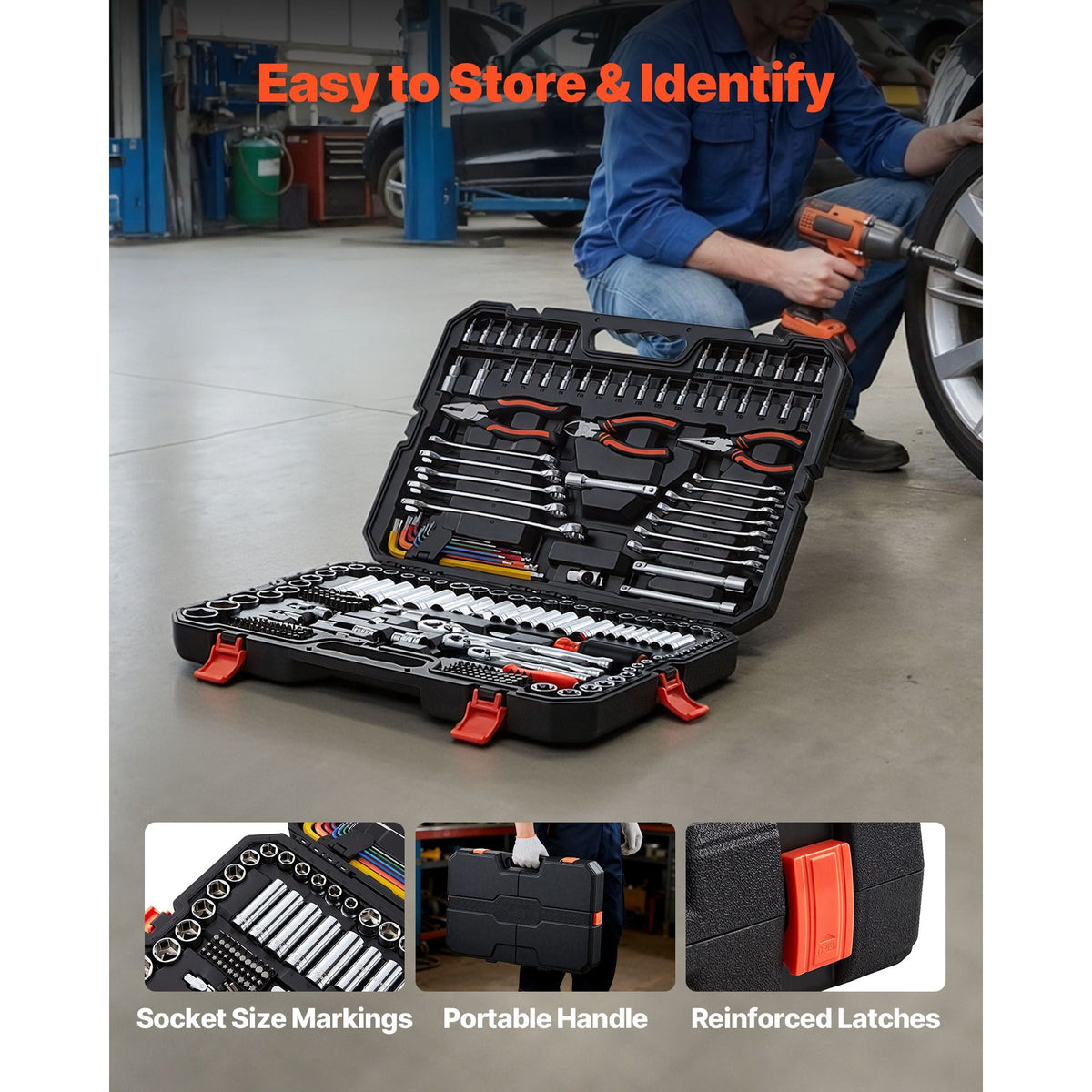 Mechanics Tool Set, 314-Piece Mechanic Tool Kit, 1/4 in, 3/8 in, and 1/2 in Drive, Metric Socket Set, Wrenches, Screwdriver Bits, Accessories, and Storage Case, for Automotive and Home Repair