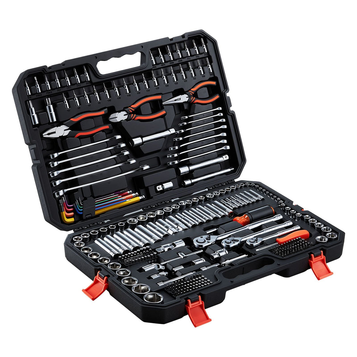 Mechanics Tool Set, 314-Piece Mechanic Tool Kit, 1/4 in, 3/8 in, and 1/2 in Drive, Metric Socket Set, Wrenches, Screwdriver Bits, Accessories, and Storage Case, for Automotive and Home Repair