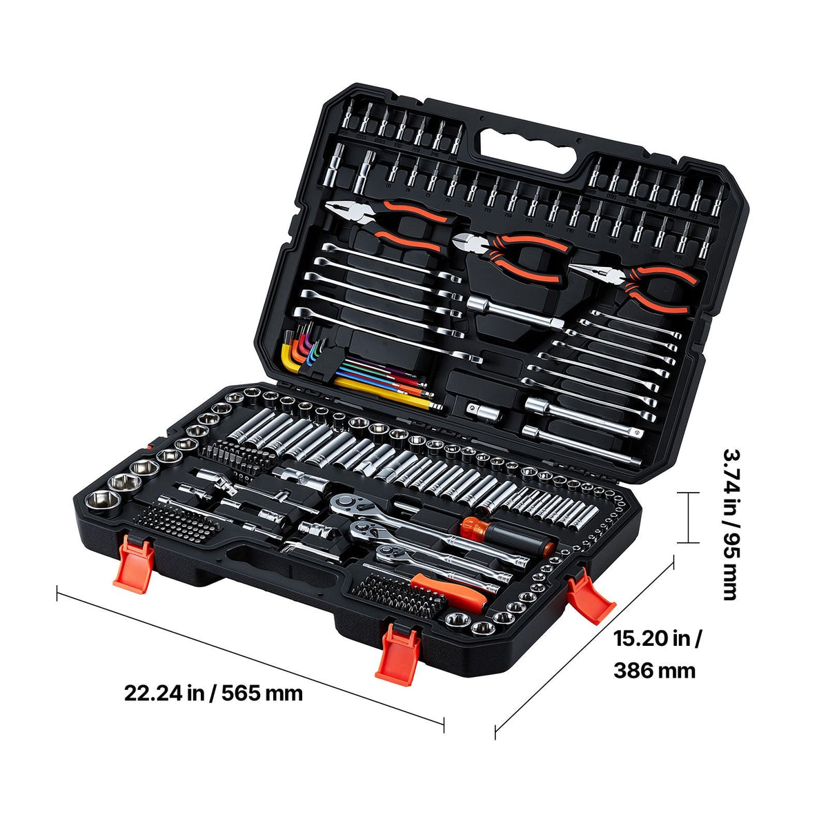 Mechanics Tool Set, 314-Piece Mechanic Tool Kit, 1/4 in, 3/8 in, and 1/2 in Drive, Metric Socket Set, Wrenches, Screwdriver Bits, Accessories, and Storage Case, for Automotive and Home Repair