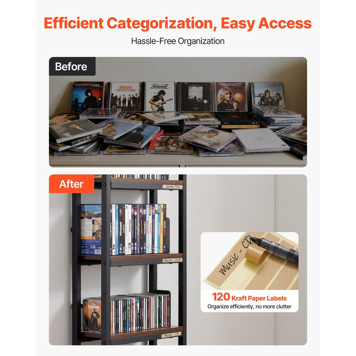 Media Storage Cabinet, 4-Shelf DVD Shelf Organizer with Drawers, 15.75 x 11.81 x 56.50 in Multimedia Storage Organizer for CDs, DVDs, Books and Games, CD Cabinet for Living Room, Home Office