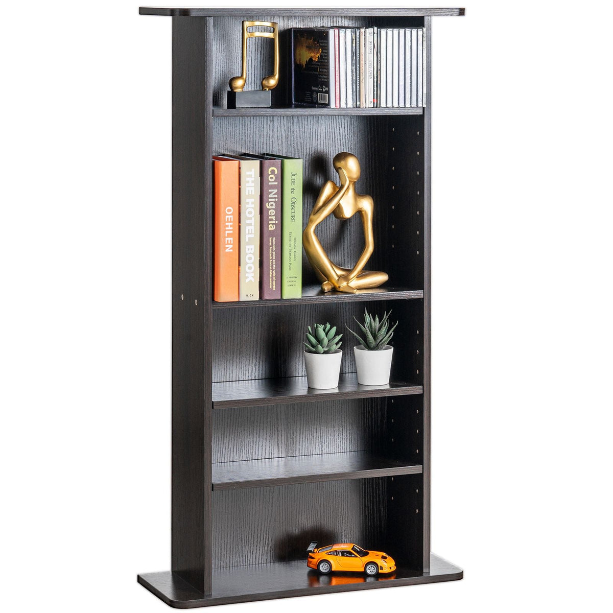 Media Storage Cabinet, 5-layer DVD Shelf Holds up to 240 CDs, Adjustable CD Shelves, Protects & Organizes Music, Movie, Video Games or Memorabilia Collections, Espresso