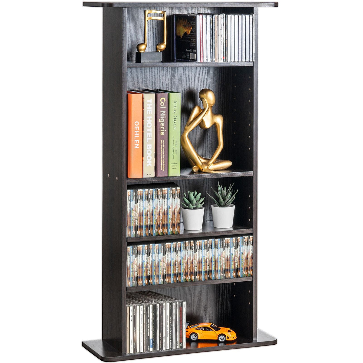 Media Storage Cabinet, 5-layer DVD Shelf Holds up to 240 CDs, Adjustable CD Shelves, Protects & Organizes Music, Movie, Video Games or Memorabilia Collections, Espresso
