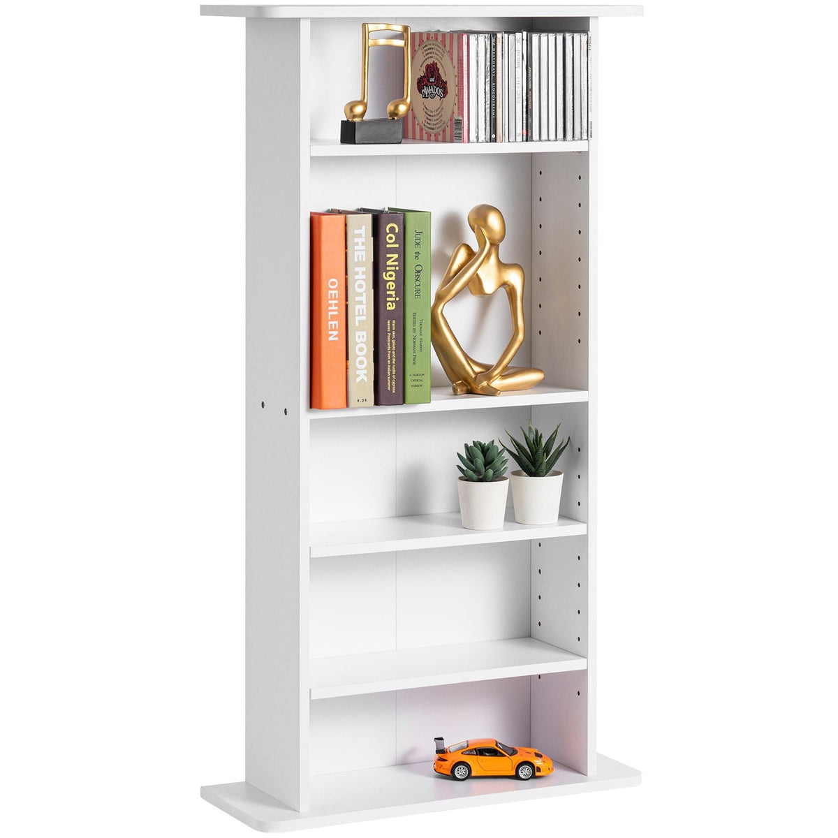 Media Storage Cabinet, 5-layer DVD Shelf Holds up to 240 CDs, Adjustable CD Shelves, Protects & Organizes Music, Movie, Video Games or Memorabilia Collections, White