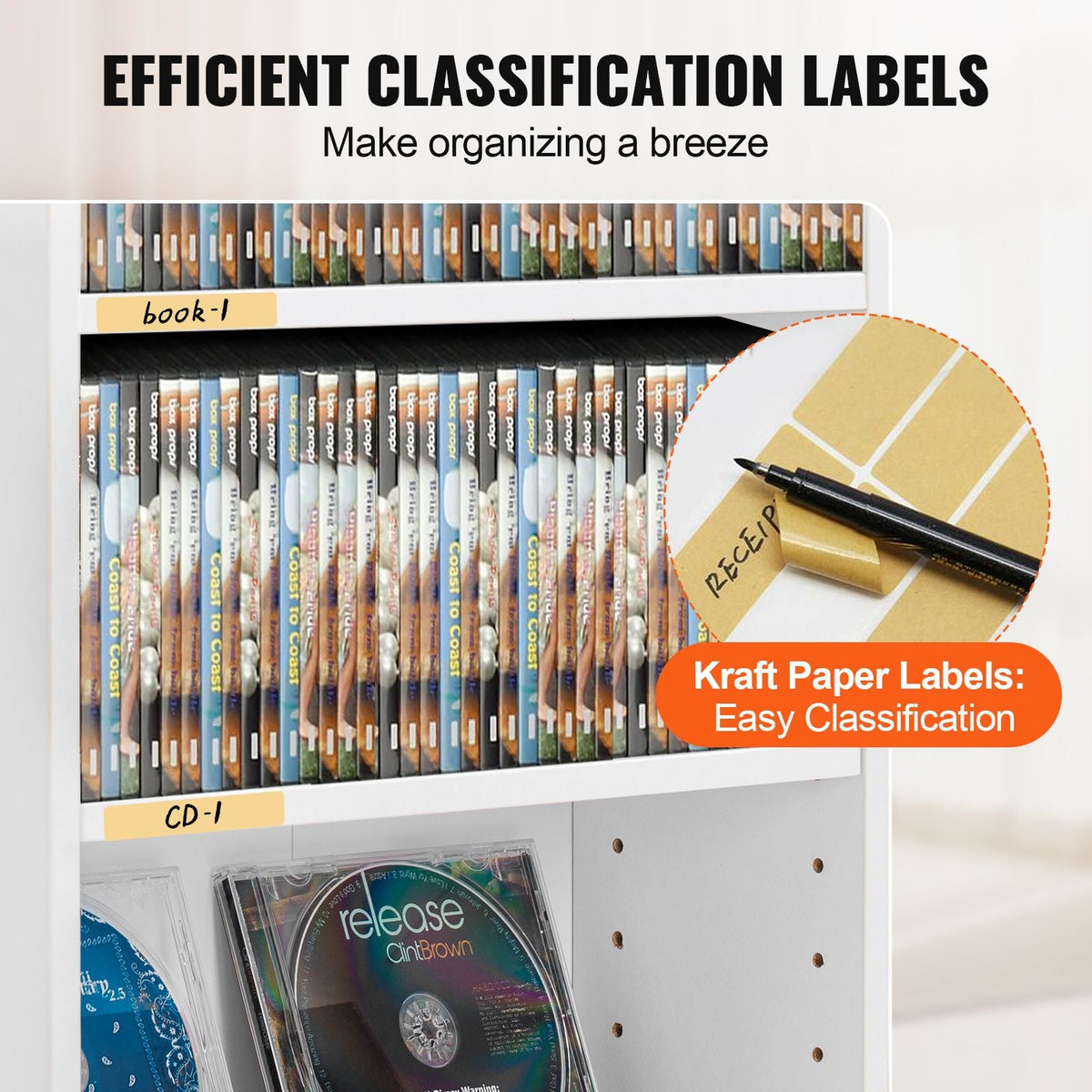 Media Storage Cabinet, 5-layer DVD Shelf Holds up to 240 CDs, Adjustable CD Shelves, Protects & Organizes Music, Movie, Video Games or Memorabilia Collections, White