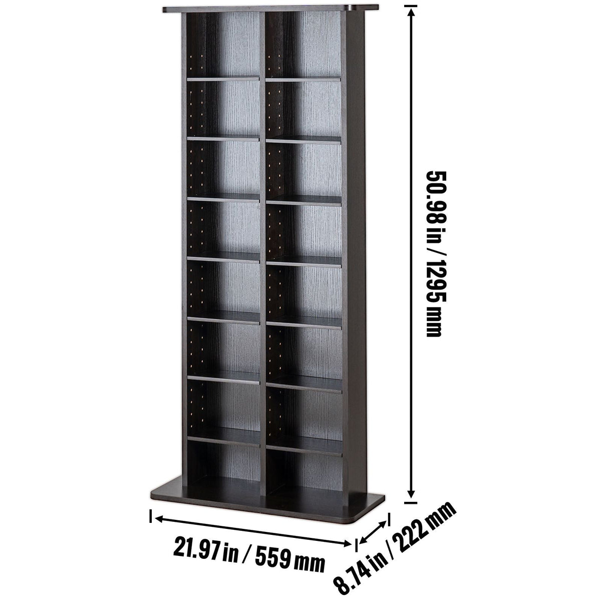 Media Storage Cabinet, 8-layer DVD Shelf Holds up to 464 CDs, Adjustable CD Shelves 16 Compartments, Protects & Organizes Music, Movie, Video Games or Memorabilia Collections, Espresso