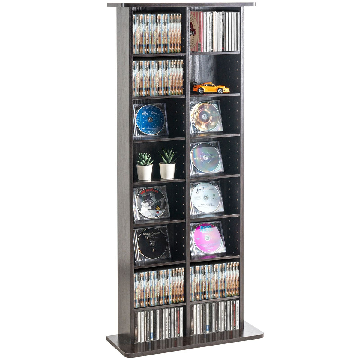 Media Storage Cabinet, 8-layer DVD Shelf Holds up to 464 CDs, Adjustable CD Shelves 16 Compartments, Protects & Organizes Music, Movie, Video Games or Memorabilia Collections, Espresso