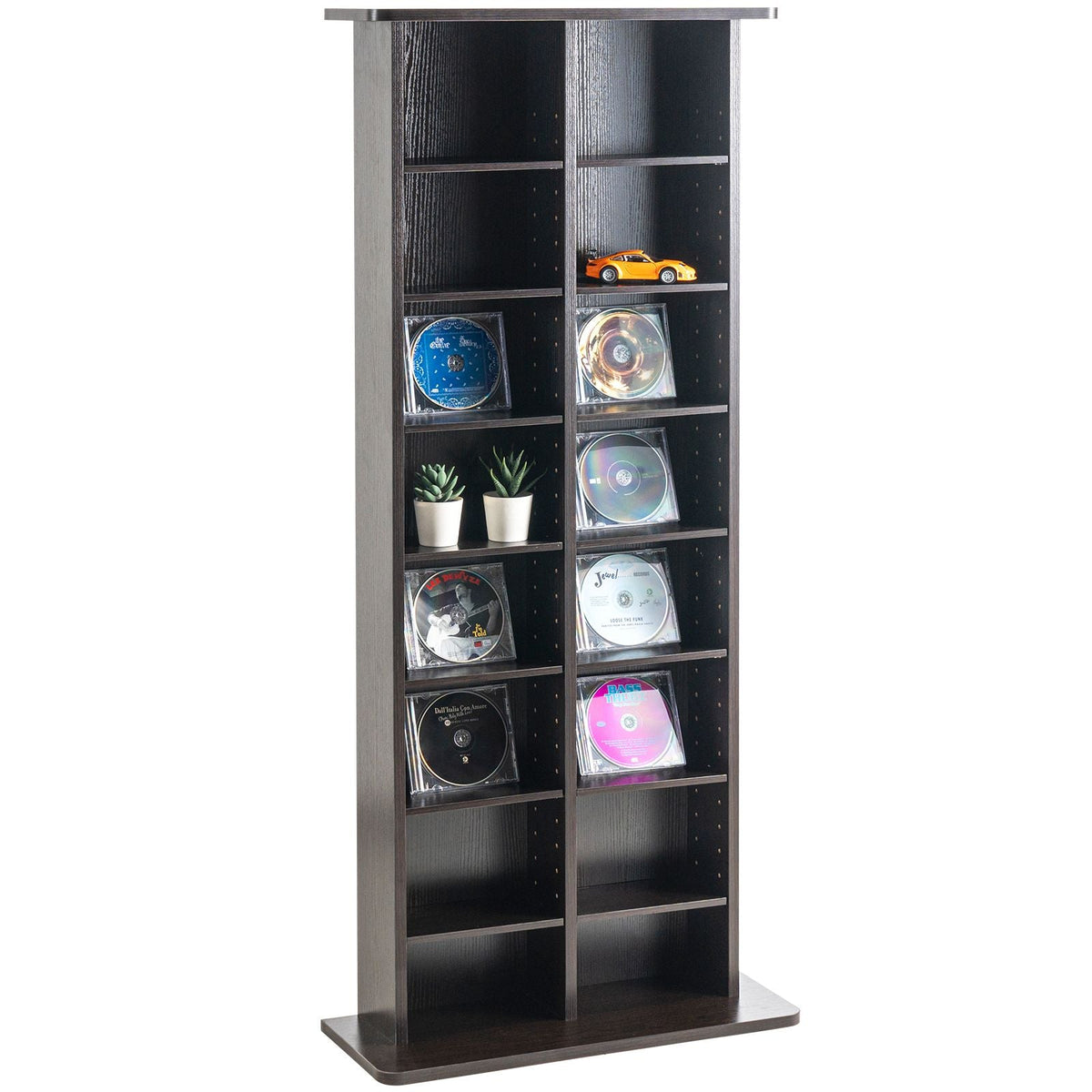 Media Storage Cabinet, 8-layer DVD Shelf Holds up to 464 CDs, Adjustable CD Shelves 16 Compartments, Protects & Organizes Music, Movie, Video Games or Memorabilia Collections, Espresso