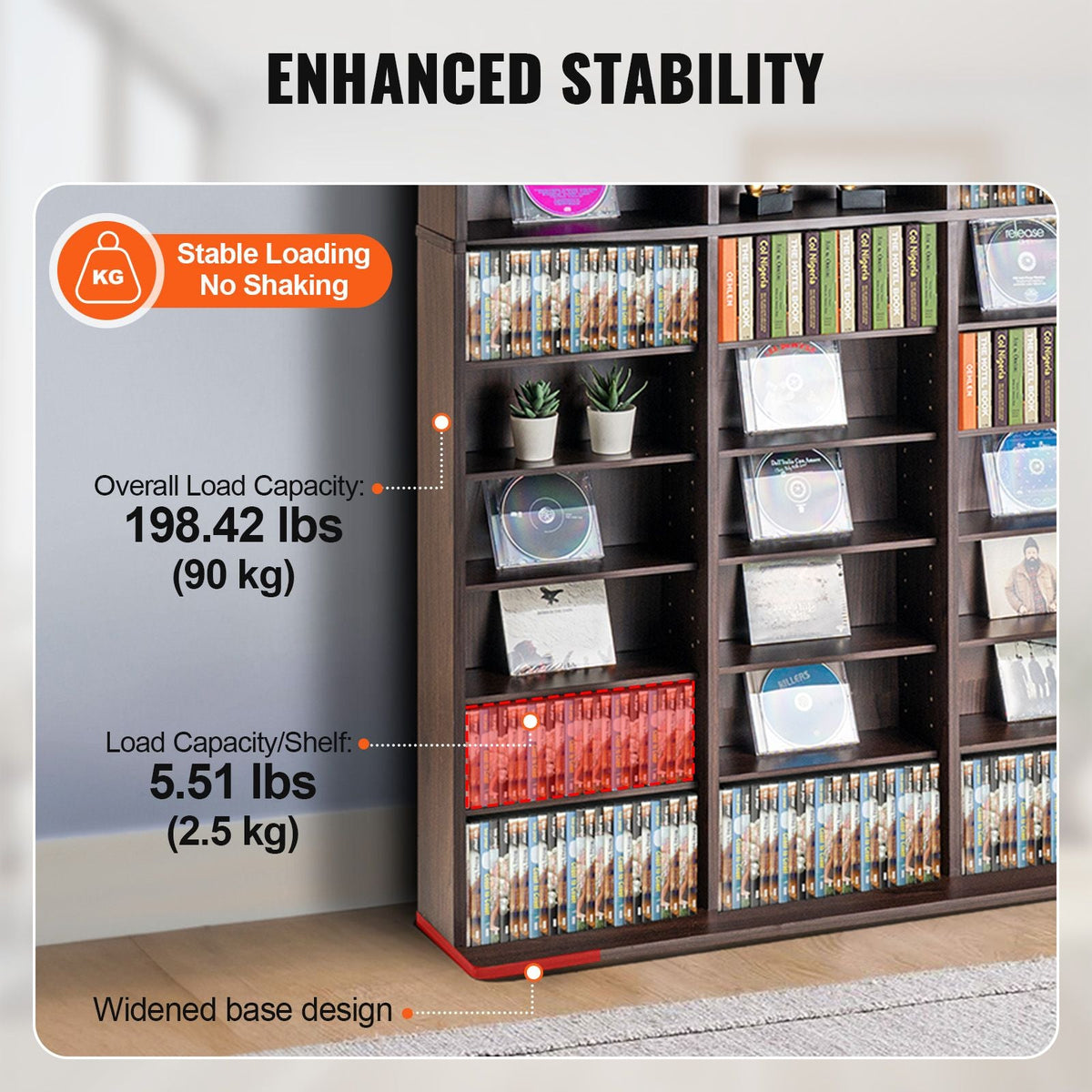 Media Storage Cabinet, Adjustable DVD Cabinet, CD Storage Holds up to 1080 CDs, Protects & Organizes Music, Movie, Video Games or Memorabilia Collections-Espresso